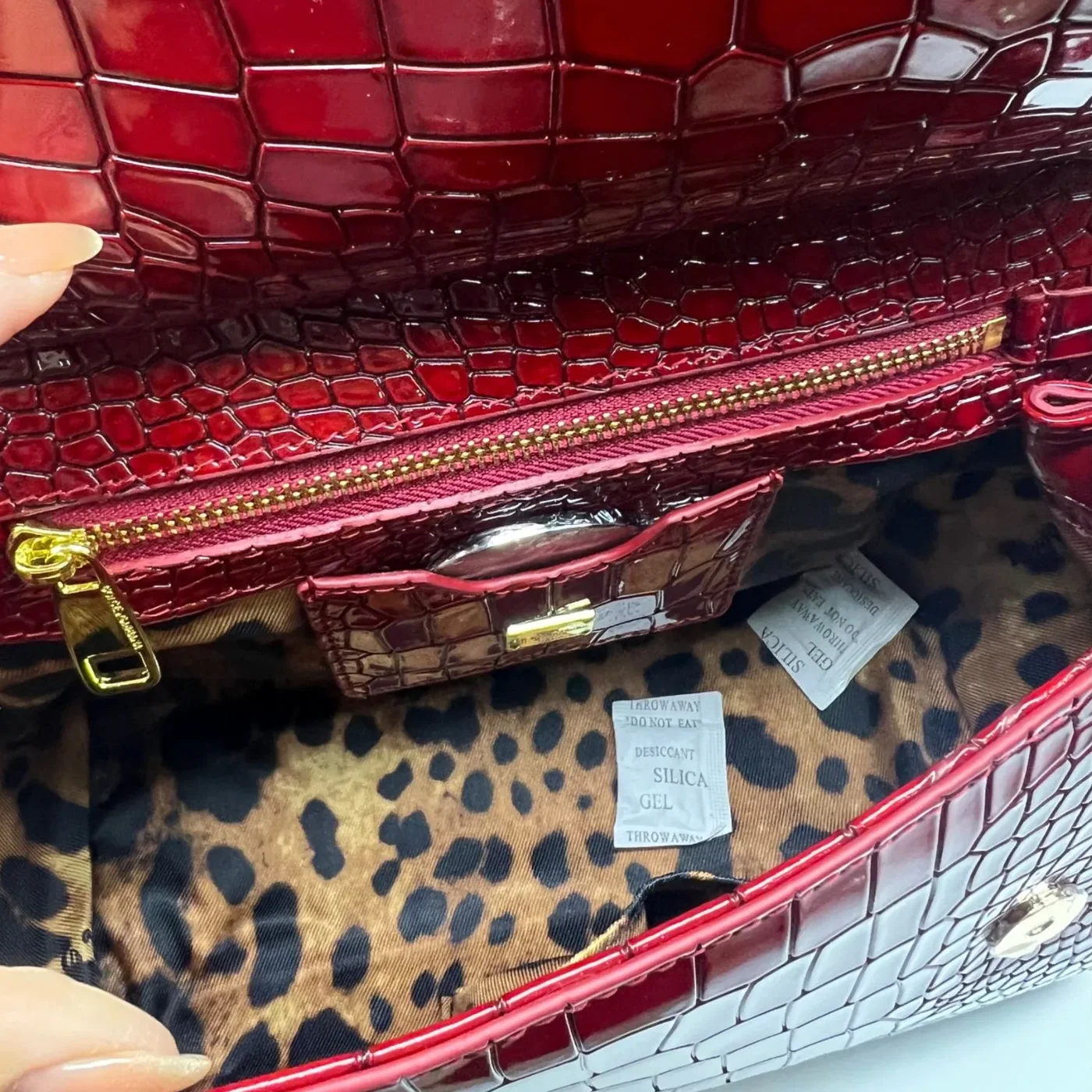 Dolce & Gabbana Medium Sicily Bag In Foiled Crocodile in Print Burgundy / DG