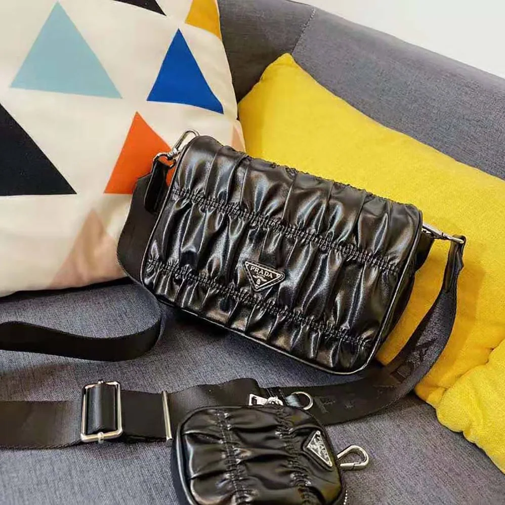 Prada Gaufre Nappa Leather Shoulder Bag for Women in Black Prada Gaufre Nappa Leather Shoulder Bag for Women in Black