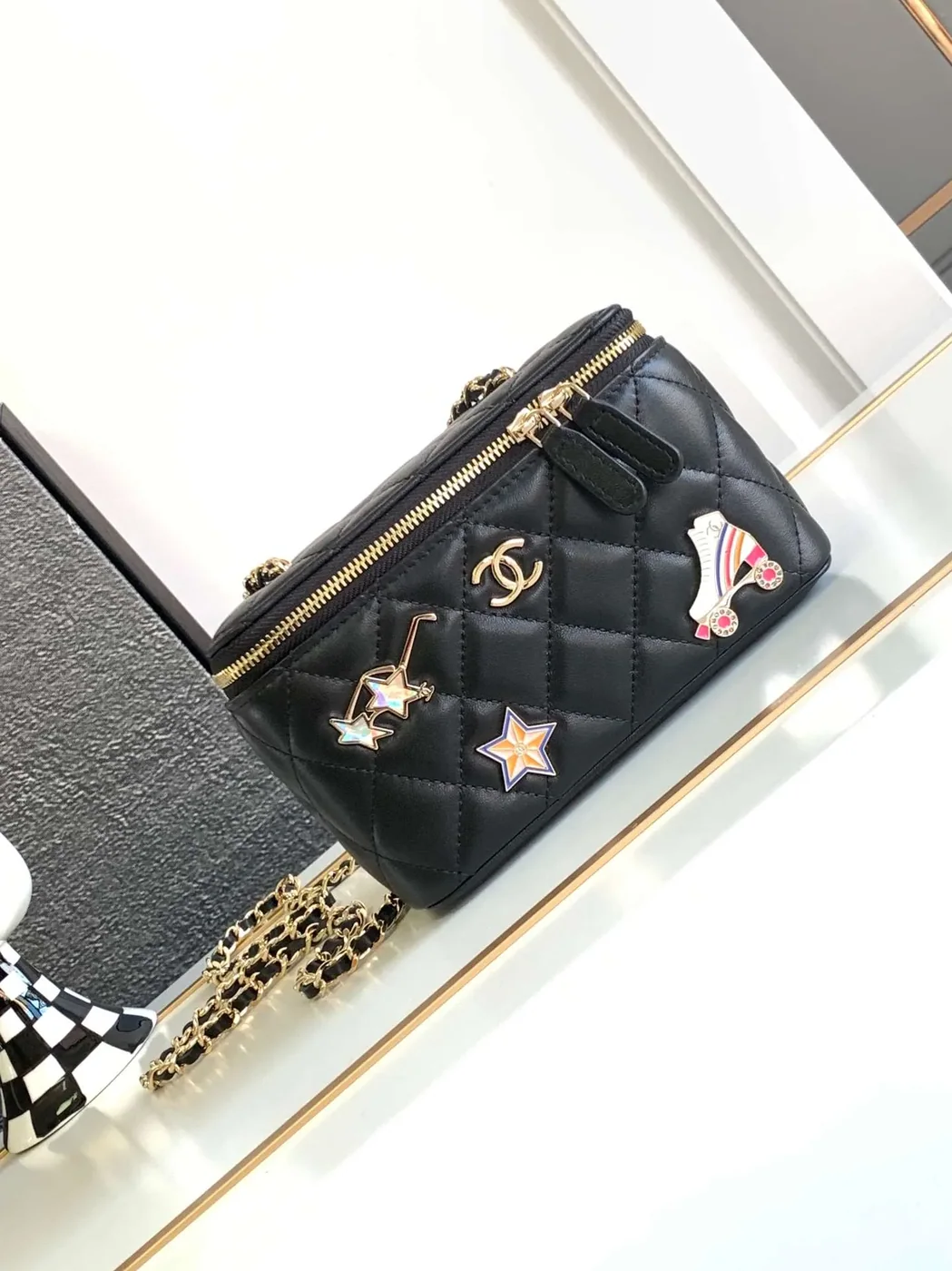 Chanel Vanity Case Shoulder Bag in Black Gold Hardware Chanel Vanity Case Shoulder Bag in Black Gold Hardware