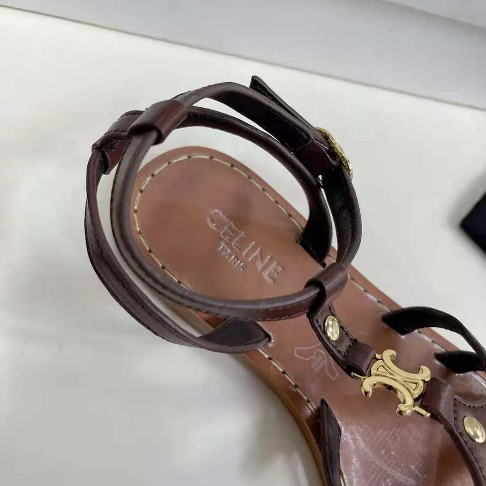 Celine Taillat Triomphe Sandal in Vegetable for Women in Tanned Calfskin