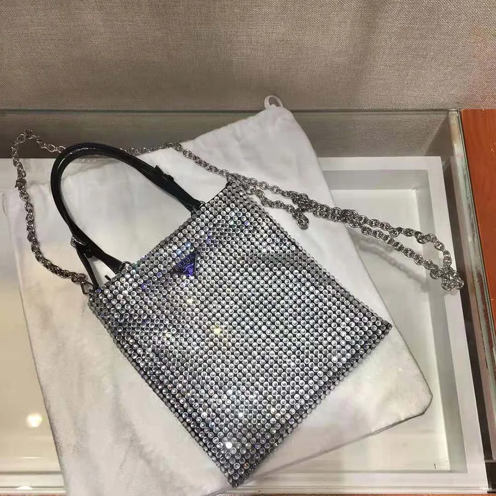 Prada Satin Handbag with Crystals for Women in Black