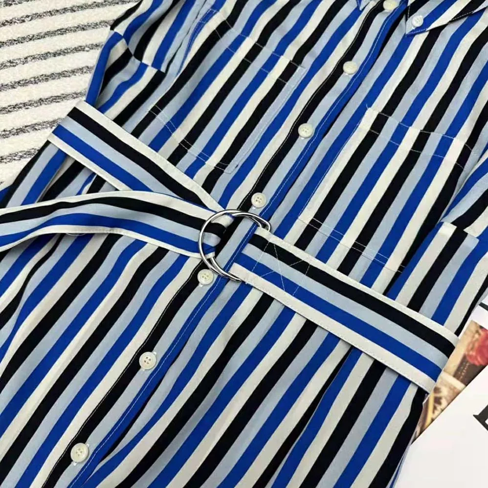 Burberry Striped Silk Shirt Dress for Women in Blue