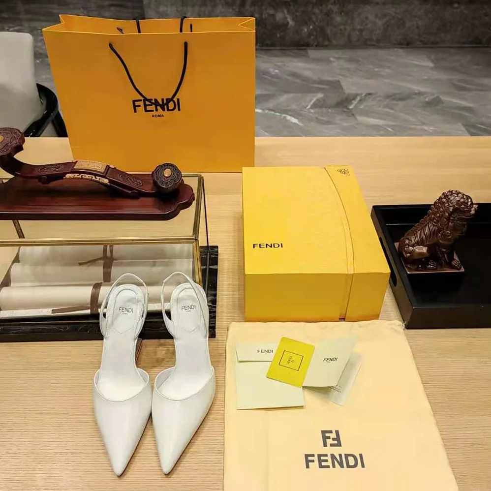 Fendi Fendi First White Leather High for Women in Heeled Slingbacks Fendi Fendi First White Leather High for Women in Heeled Slingbacks
