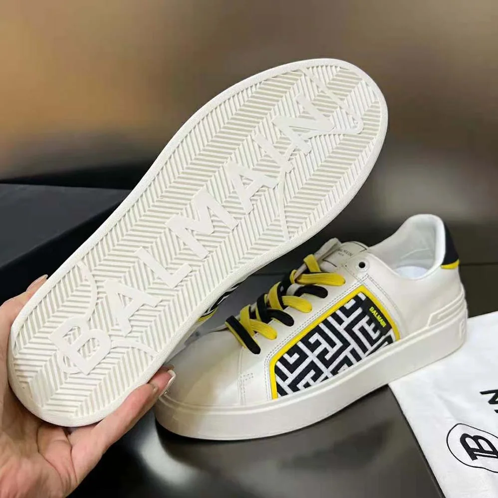 Balmain B-court Monogrammed Nylon and Leather Trainers for Unisex in White Balmain B-court Monogrammed Nylon and Leather Trainers for Unisex in White