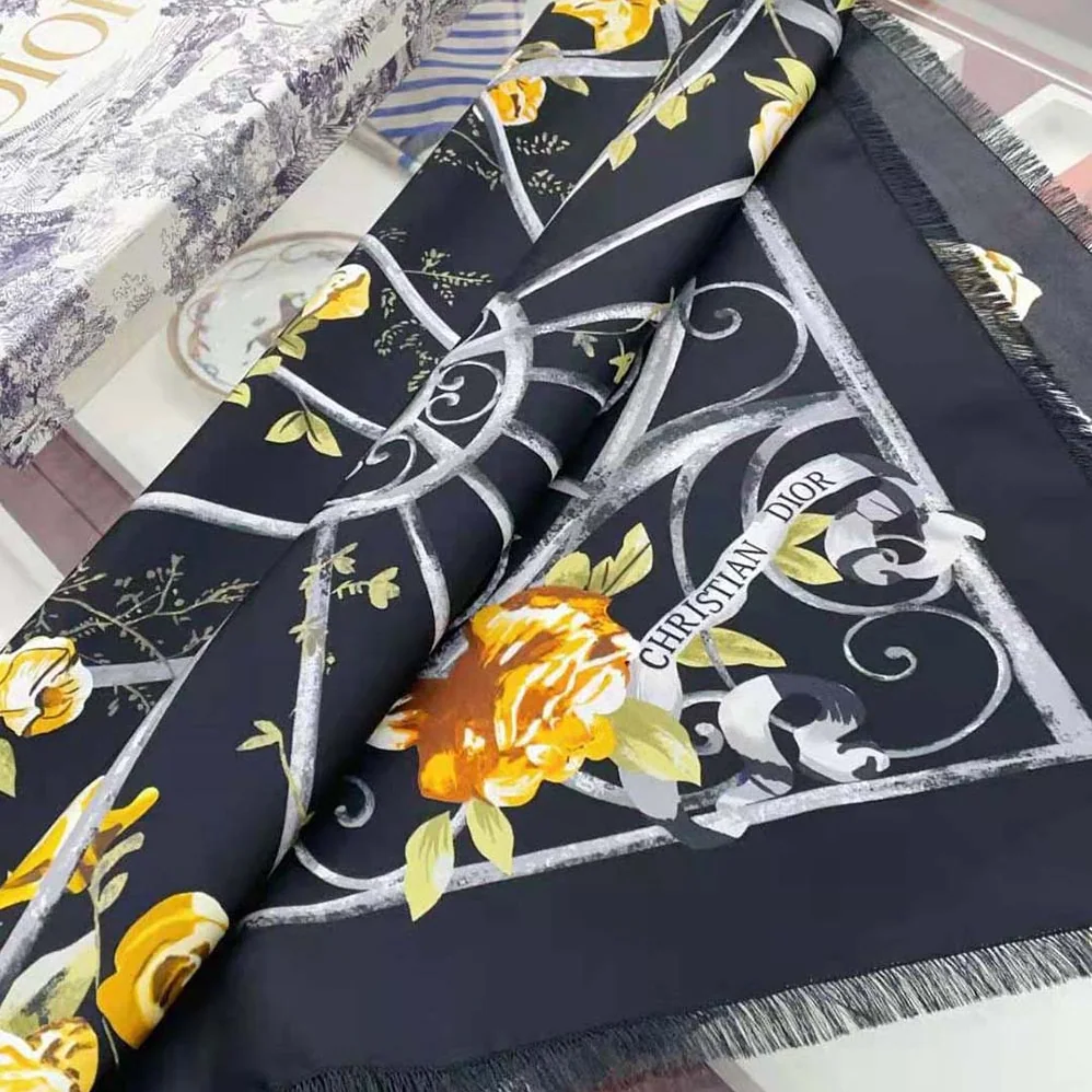 Dior Granville 90 Square Scarf Black and Gold for Women in Tone Silk Twill Dior Granville 90 Square Scarf Black and Gold for Women in Tone Silk Twill