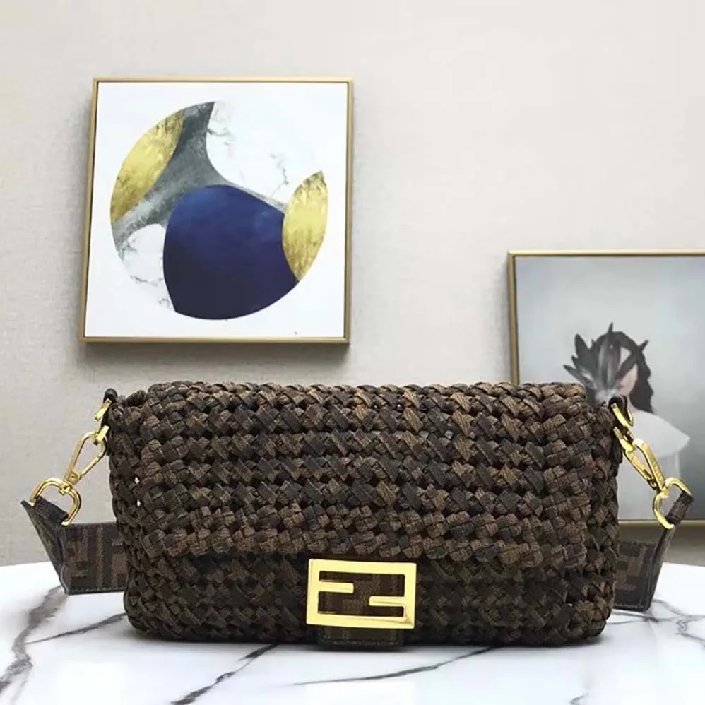 Fendi Baguette Jacquard Fabric Interlace Bag for Women Fendi Baguette Jacquard Fabric Interlace Bag for Women
