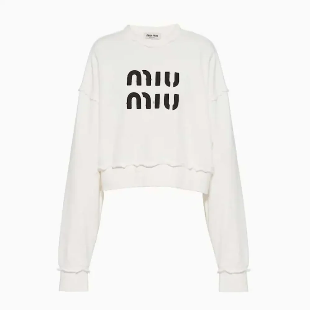 Miu Miu Logo-Embroidered Cotton Sweatshirt for Women in White Miu Miu Logo-Embroidered Cotton Sweatshirt for Women in White