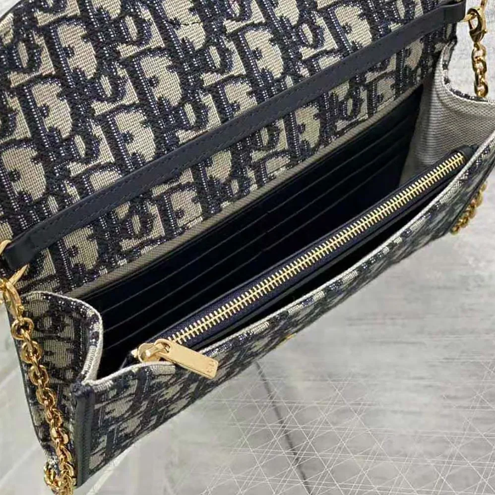Dior Dior Bobby East-West Pouch with Chain Blue Dior Oblique Jacquard for Women Dior Dior Bobby East-West Pouch with Chain Blue Dior Oblique Jacquard for Women