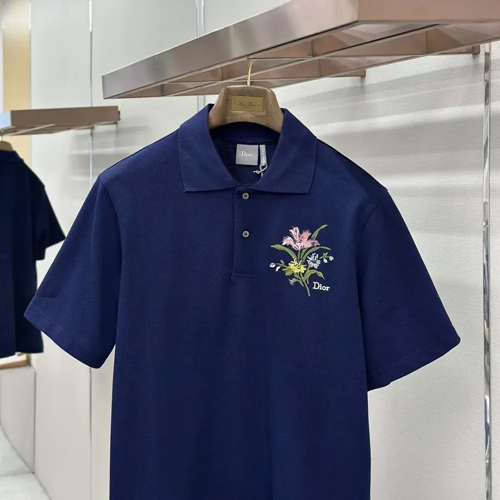 Dior Polo Shirt with Dior Secret Garden Embroidery Relaxed Fit Blue Cotton Piqué for Men Dior Polo Shirt with Dior Secret Garden Embroidery Relaxed Fit Blue Cotton Piqué for Men
