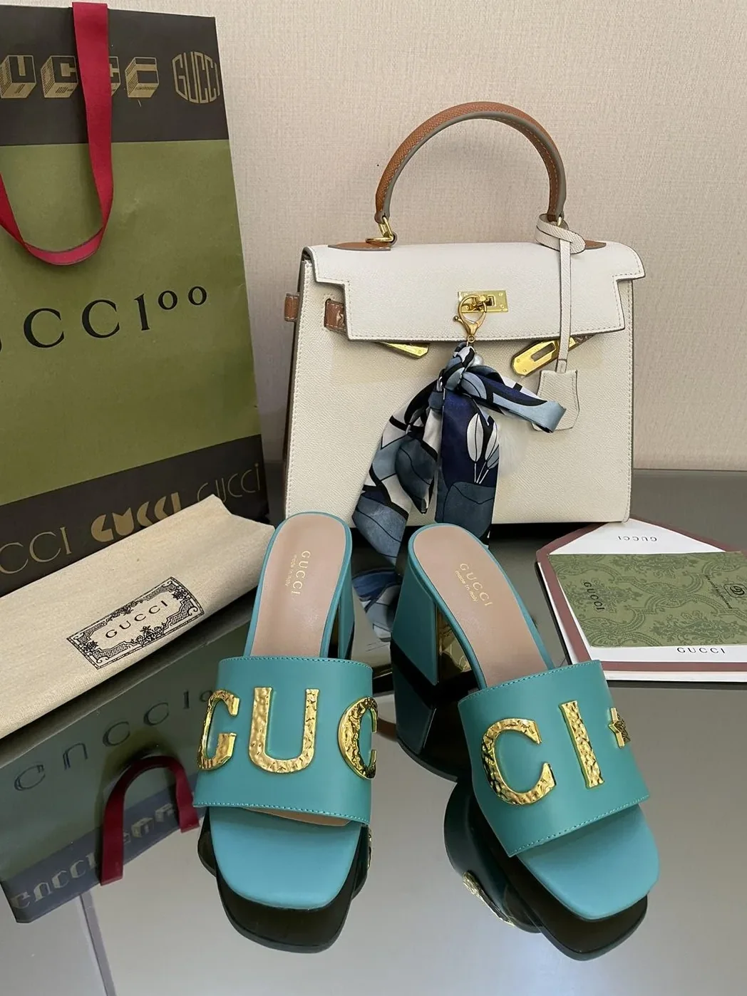 Gucci ‘Gucci' Slide Sandal Jade Green for Women Gucci ‘Gucci' Slide Sandal Jade Green for Women