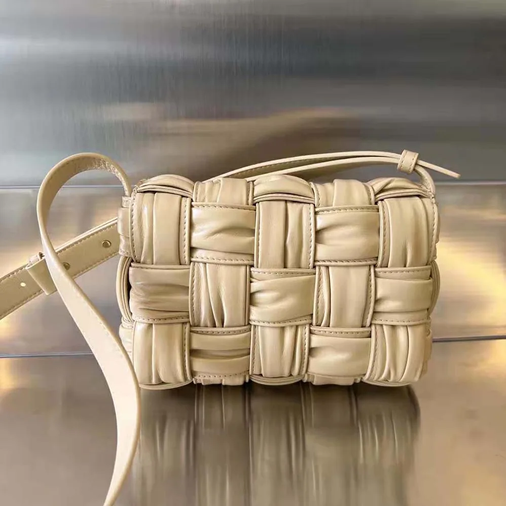Bottega Veneta Cassette Foulard Intreccio Leather Cross-Body Bag for Women in Beige