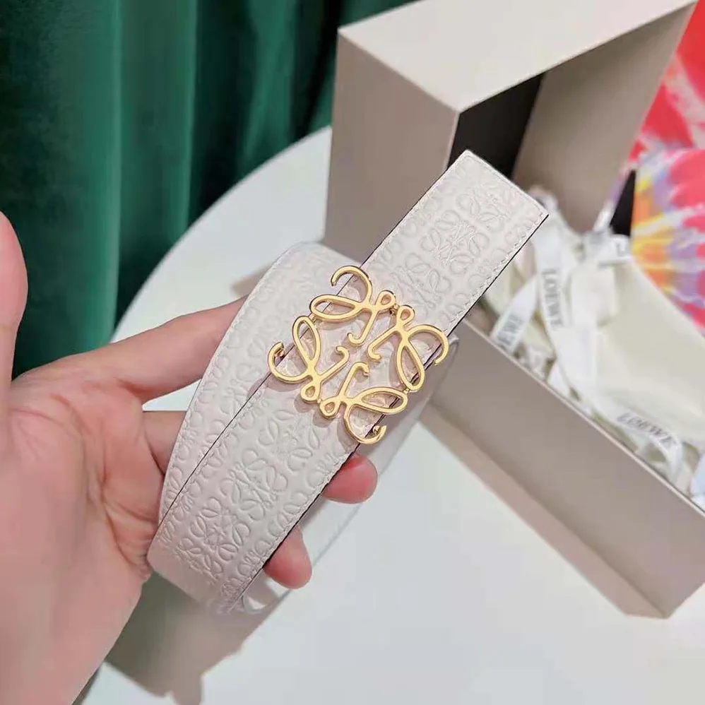 Loewe Anagram Belt in Silk Calfskin for Women in White Loewe Anagram Belt in Silk Calfskin for Women in White