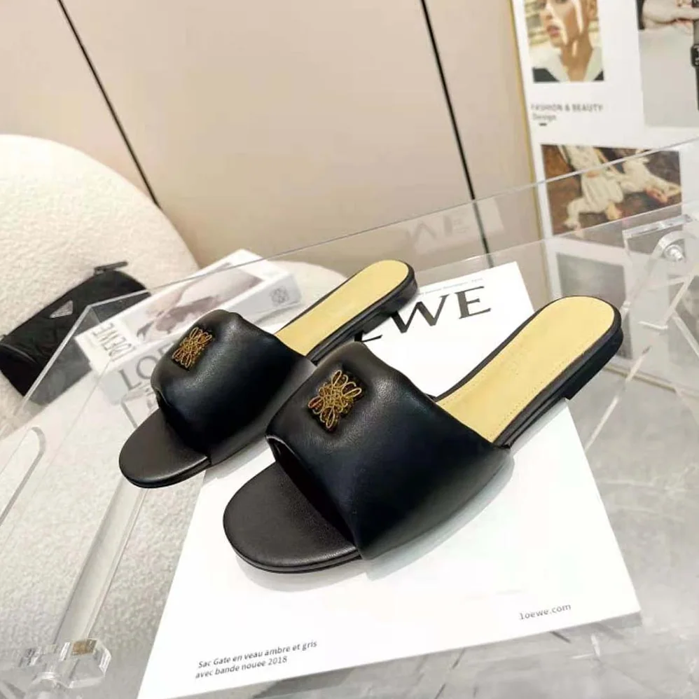 Loewe Anagram Padded Slide in Lambskin for Women in Black