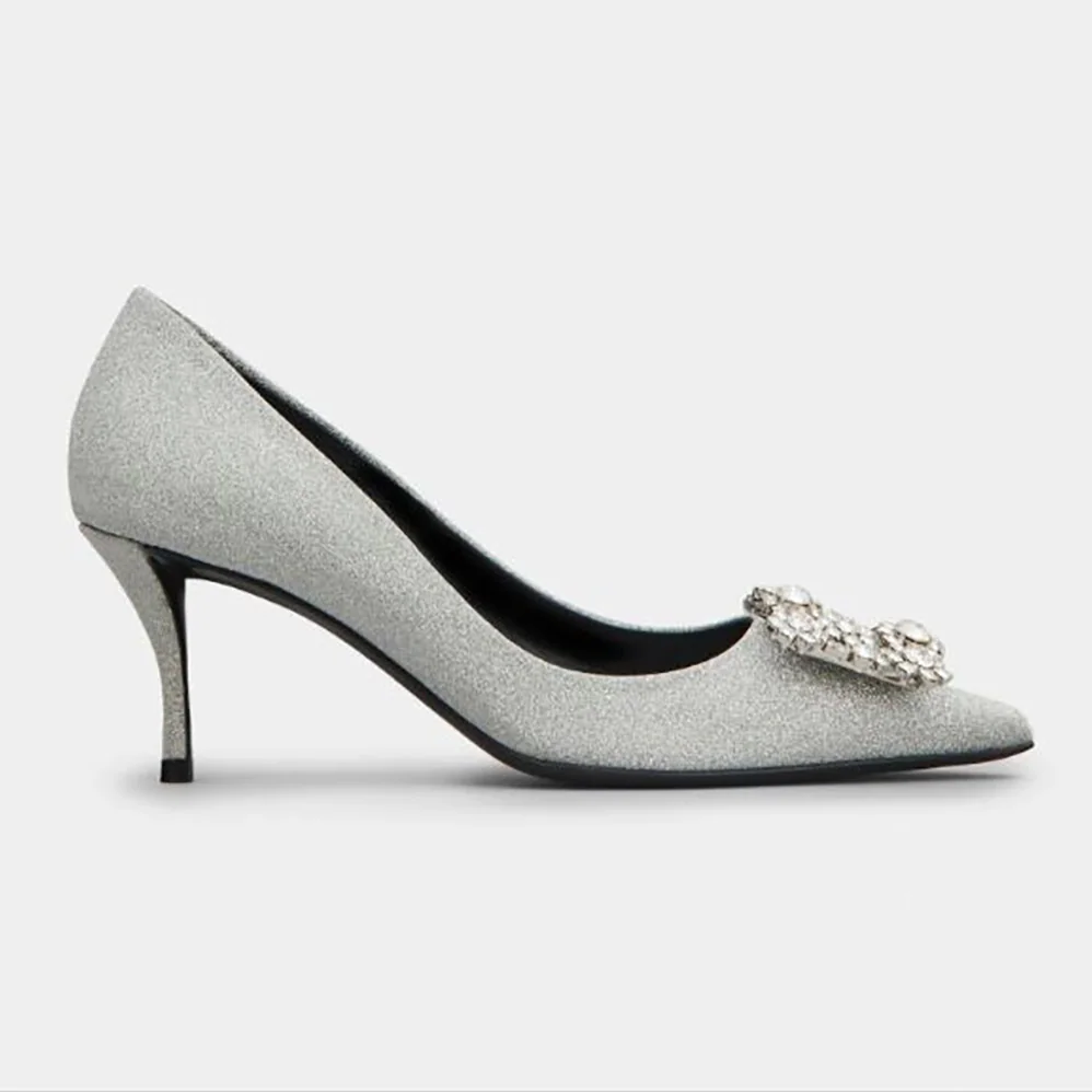 Roger Vivier Flower Strass Buckle Pumps in Fabrics for Women Roger Vivier Flower Strass Buckle Pumps in Fabrics for Women