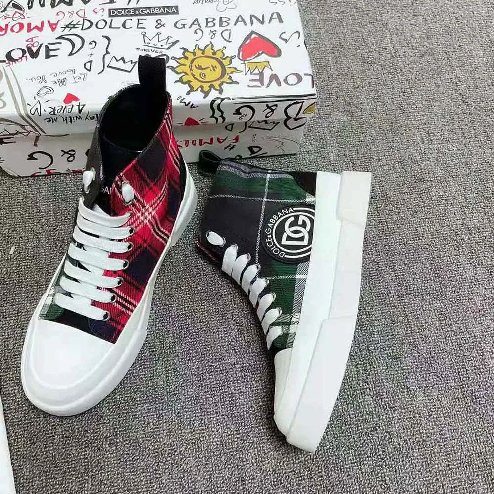 Dolce Gabbana D&G Two-Tone Tartan Portofino Light Mid for Unisex in Top Sneakers