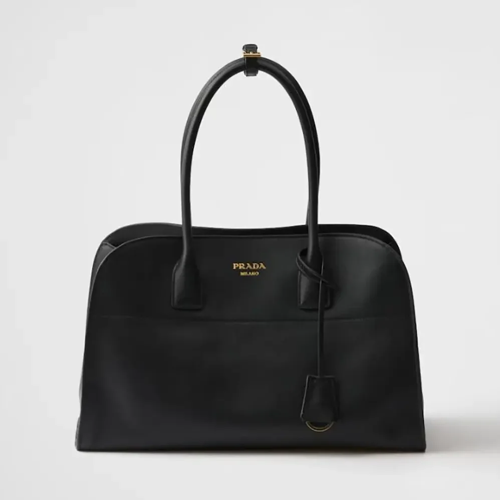 Prada Large Leather Tote Bag for Women in Black