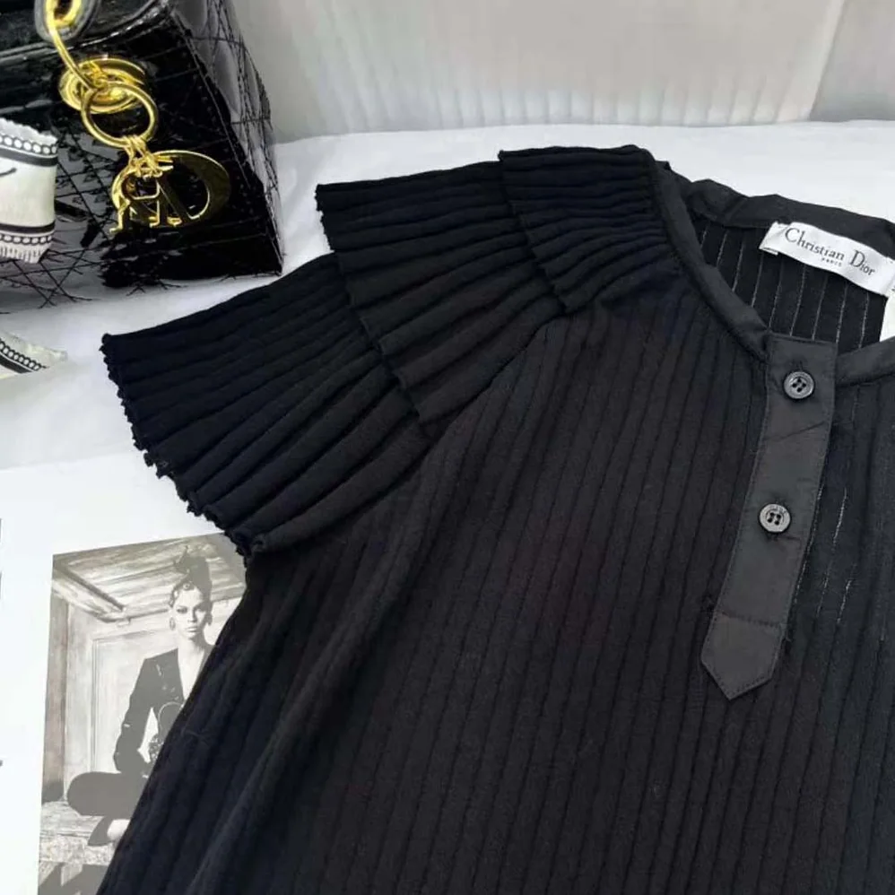 Dior Frilled Top Black Linen Knit for Women Dior Frilled Top Black Linen Knit for Women
