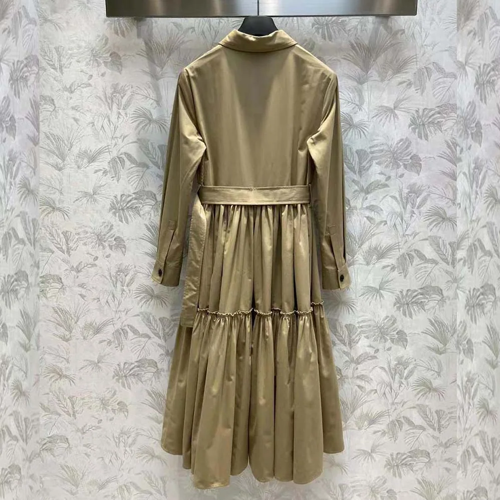 Dior Mid-Length Belted Dress Beige Cotton Gabardine for Women
