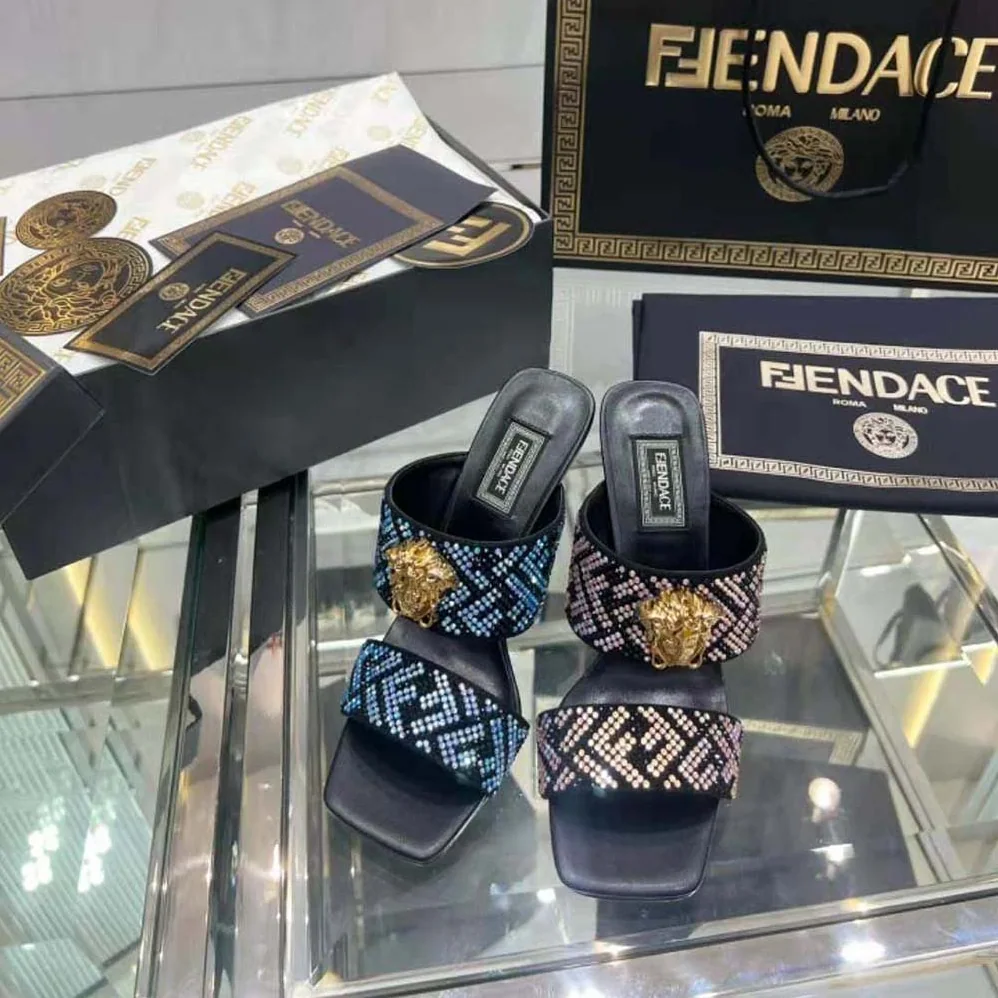 Versace Fendace FF Jacquard Mules for Women Versace Fendace FF Jacquard Mules for Women