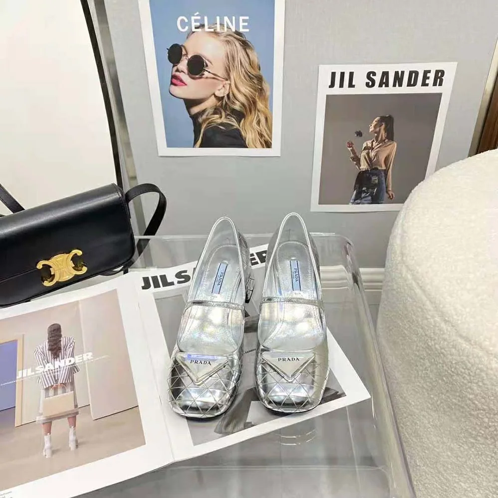 Prada Metallic Leather Pumps in 45mm Heel Height for Women in Silver Prada Metallic Leather Pumps in 45mm Heel Height for Women in Silver