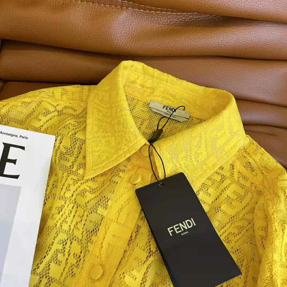 Fendi Yellow Lace Oversized Shirt Dress for Women