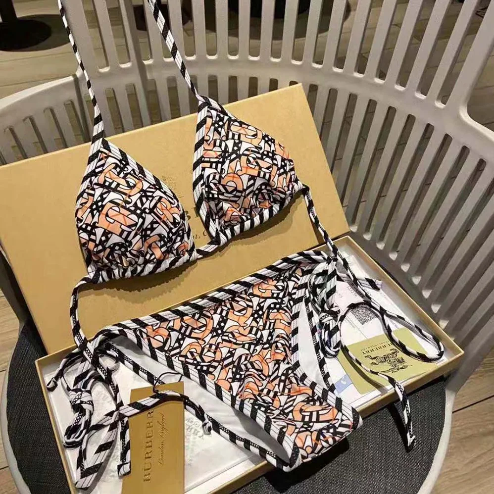 Burberry Monogram Print Stretch Nylon Triangle Bikini for Women