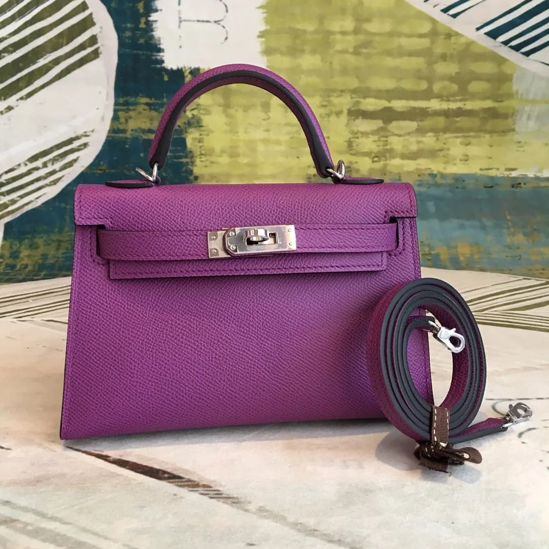 Hermes Mini Kelly Violet Silver Toned Hardware / Hermes Mini Kelly Violet Silver Toned Hardware /