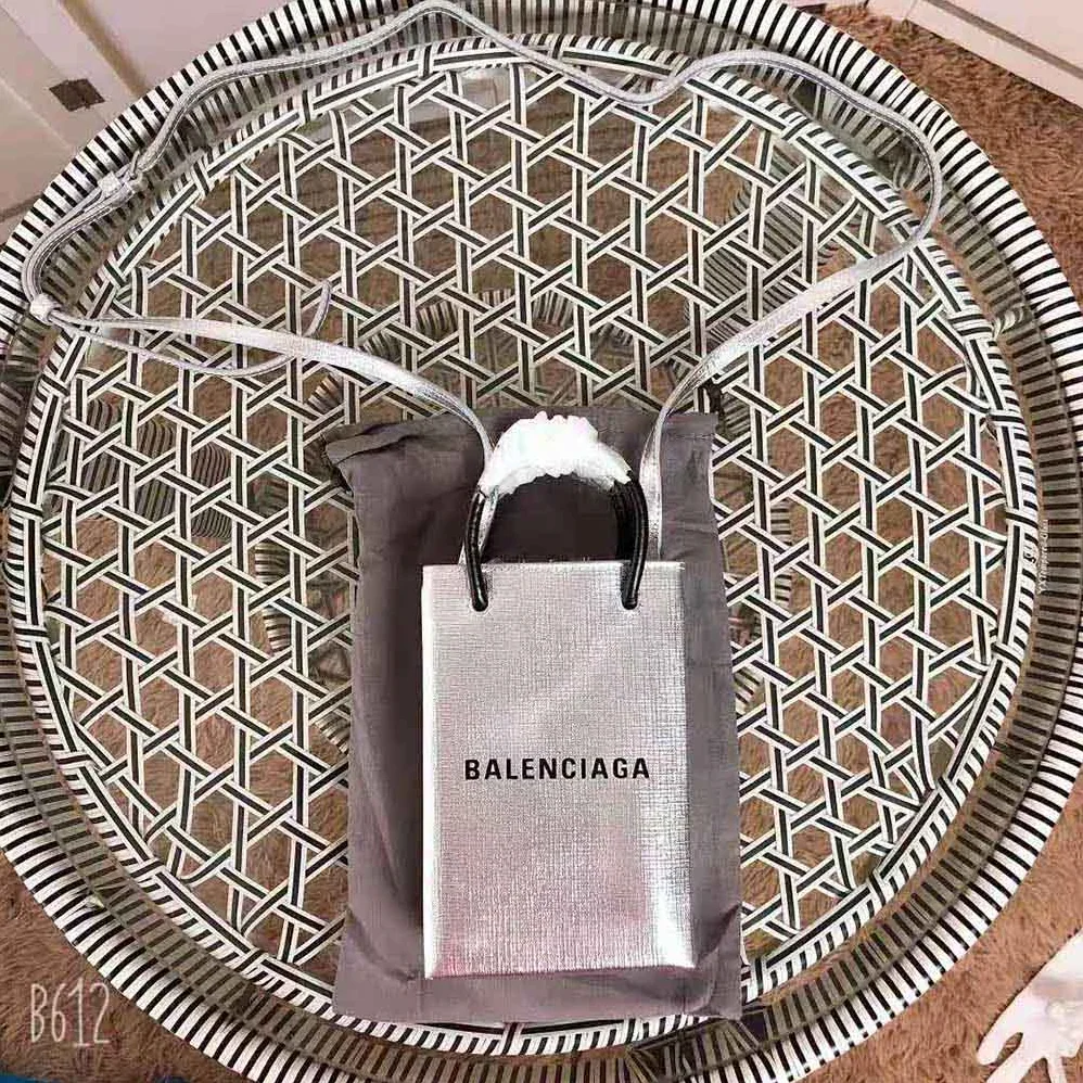 Balenciaga Shopping Phone Holder Shopping Phone Holder in Silver Metallized Squared Calfskin for Unisex