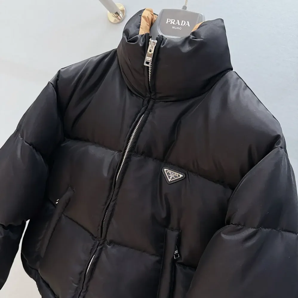 Prada Cropped Re-Nylon Down Jacket for Women in Black