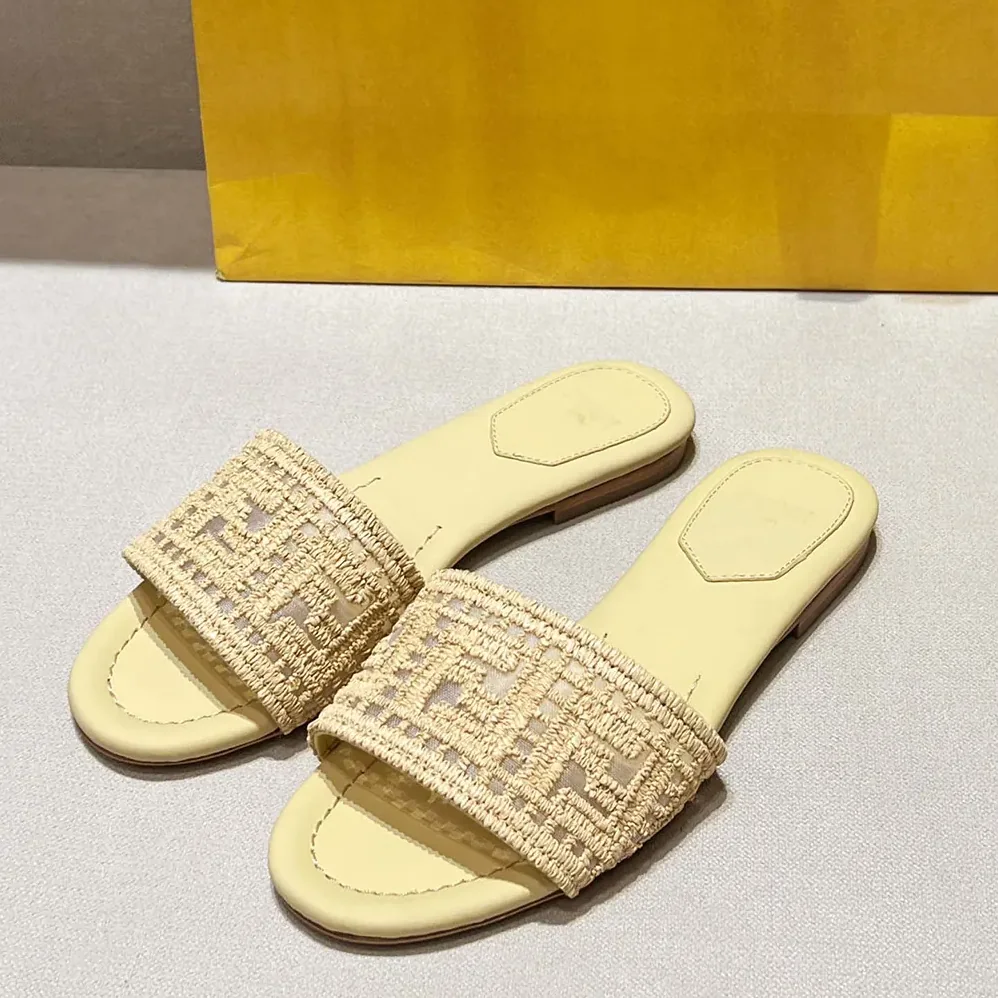 Fendi Sunshine Mesh Slides with Raffia FF Embroidery for Women