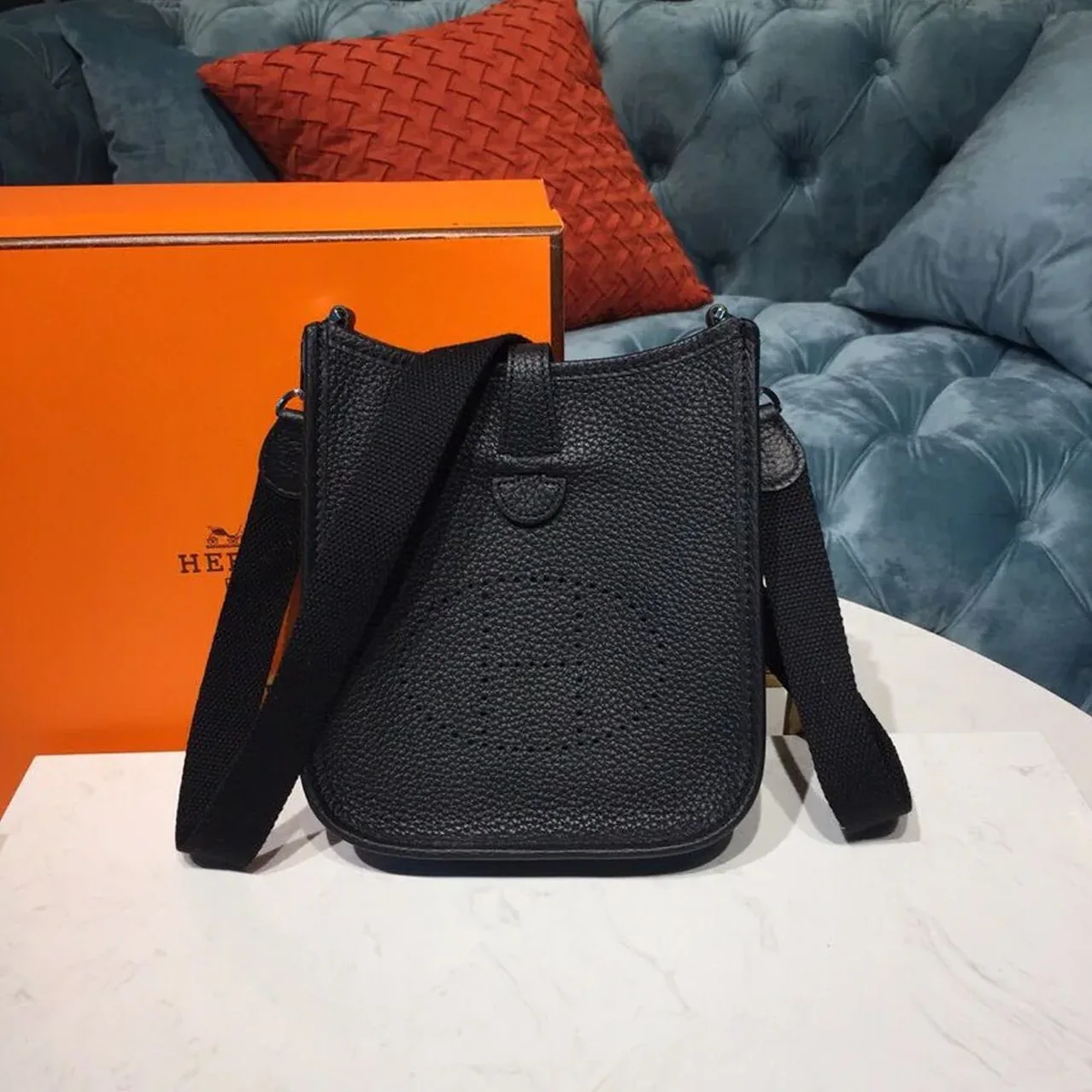 Hermes Evelyne II TPM Bag Black Silver Toned Hardware /