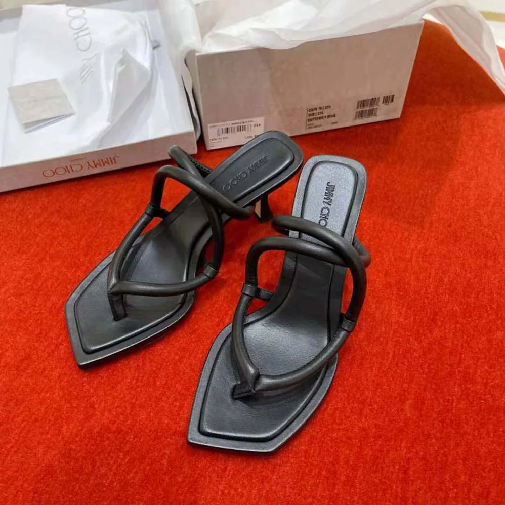 Jimmy Choo Cape 70 Black Nappa Leather Thong Mules for Women Jimmy Choo Cape 70 Black Nappa Leather Thong Mules for Women