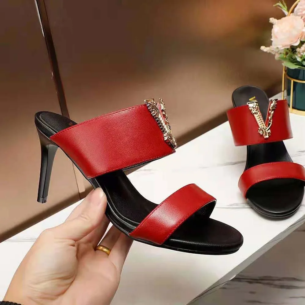 Versace Virtus Mules in Calf Leather for Women in Red