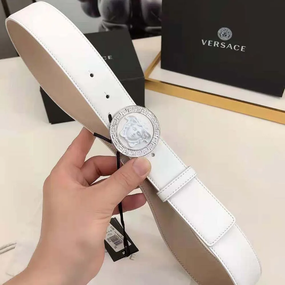 Versace Medusa Biggie Reversible Leather Belt for Men in White