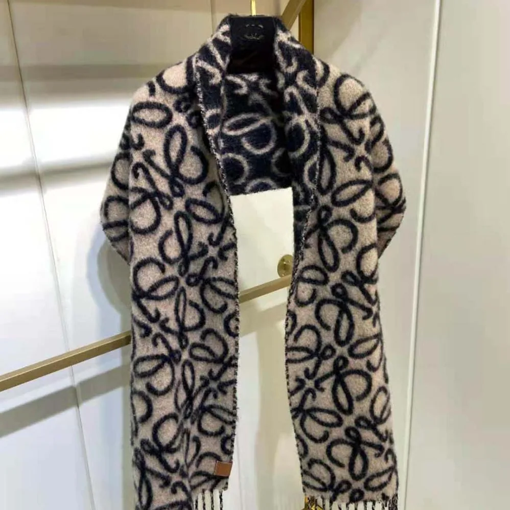 Loewe Anagram Scarf in Alpaca and Wool for Unisex in Black Loewe Anagram Scarf in Alpaca and Wool for Unisex in Black