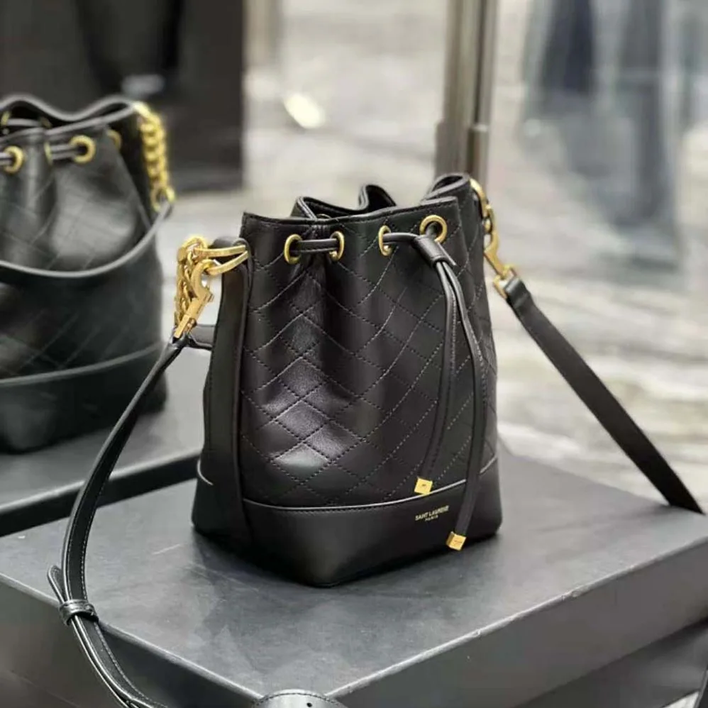 Saint Laurent YSL Emmanuelle Small Bucket Bag in Quilted Lambskin for Women in Black