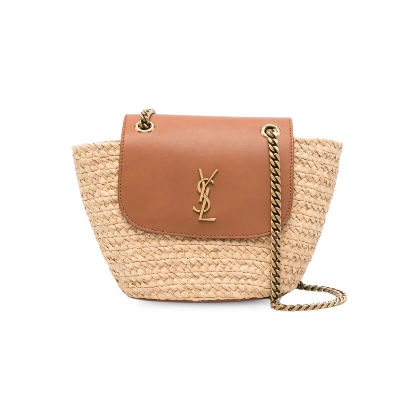 Saint Laurent Mini Manon In Raffia And Aged Vegetable-Tanned Beige 9.1 Inches/