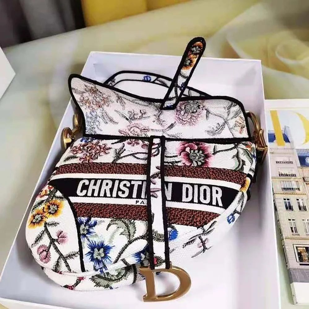 Dior Saddle Bag White Multicolor Dior Petites Fleurs Embroidery for Women Dior Saddle Bag White Multicolor Dior Petites Fleurs Embroidery for Women