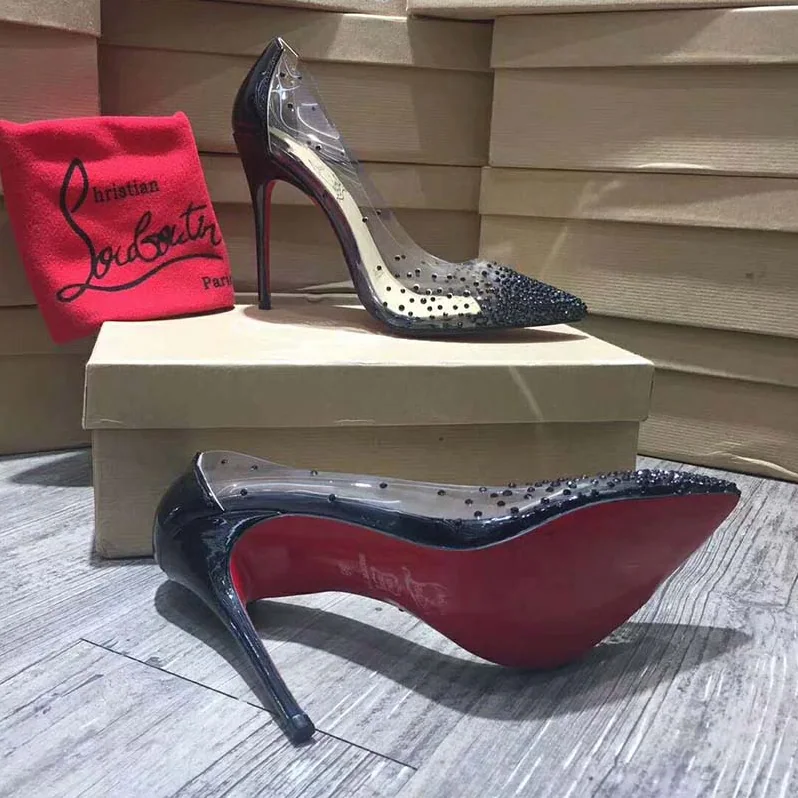 Christian Louboutin Shoes Degrastrass Pvc 100mm Heel for Women in Black Christian Louboutin Shoes Degrastrass Pvc 100mm Heel for Women in Black