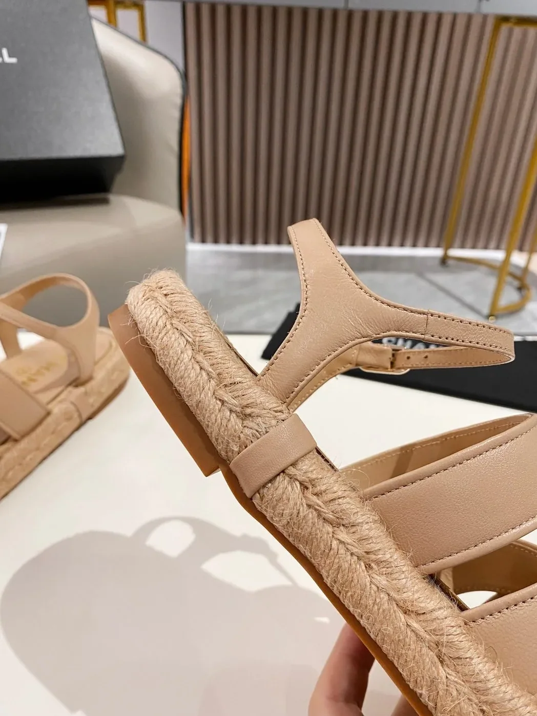 Chanel Straw Weave Strap Thick Sole Crossbody Brown Chanel Straw Weave Strap Thick Sole Crossbody Brown