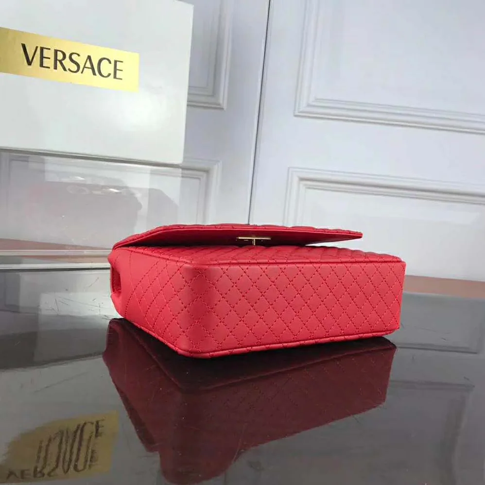 Versace Small Quilted Icon Shoulder Bag Nappa Leather for Women in Red Versace Small Quilted Icon Shoulder Bag Nappa Leather for Women in Red