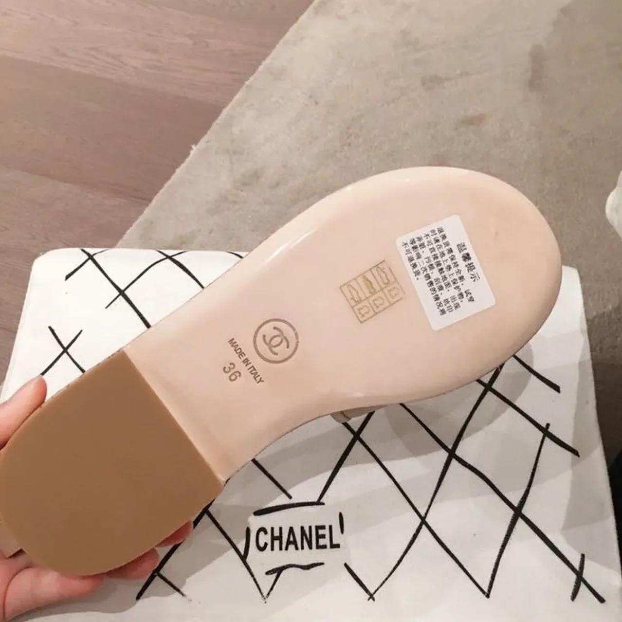 Chanel Woven Chain Cork Sandals Tweed Beige/Black , Shoes