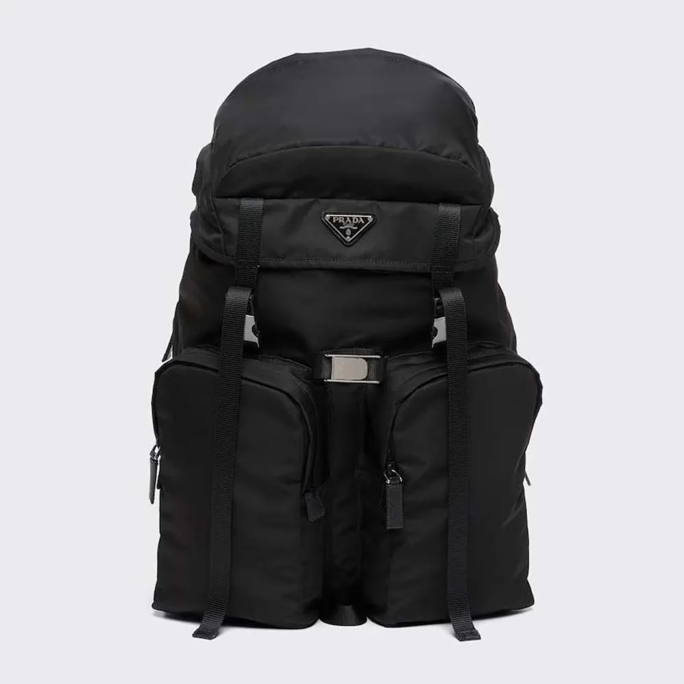 Prada Re-Nylon and Saffiano Leather Backpack with Triangle Logo for Unisex in Black