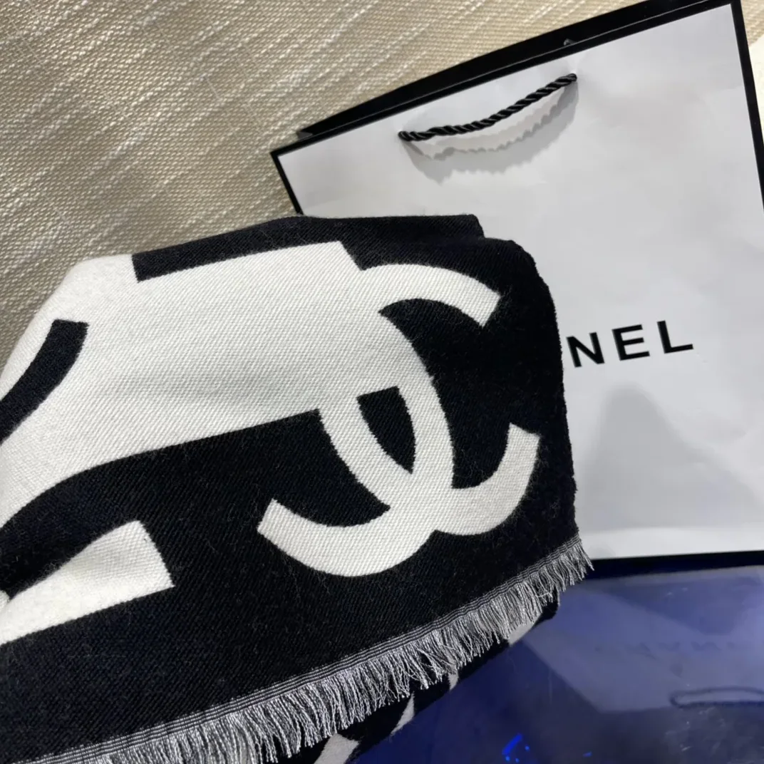 Chanel Double Dided Large Letter Scarf Black Chanel Double Dided Large Letter Scarf Black