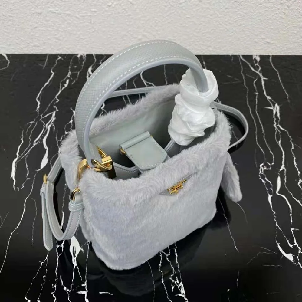 Prada Panier Shearling Mini-Bag for Women in Silver Prada Panier Shearling Mini-Bag for Women in Silver