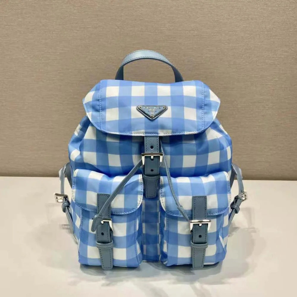 Prada Small Printed Re-Nylon Backpack for Women in Blue Prada Small Printed Re-Nylon Backpack for Women in Blue