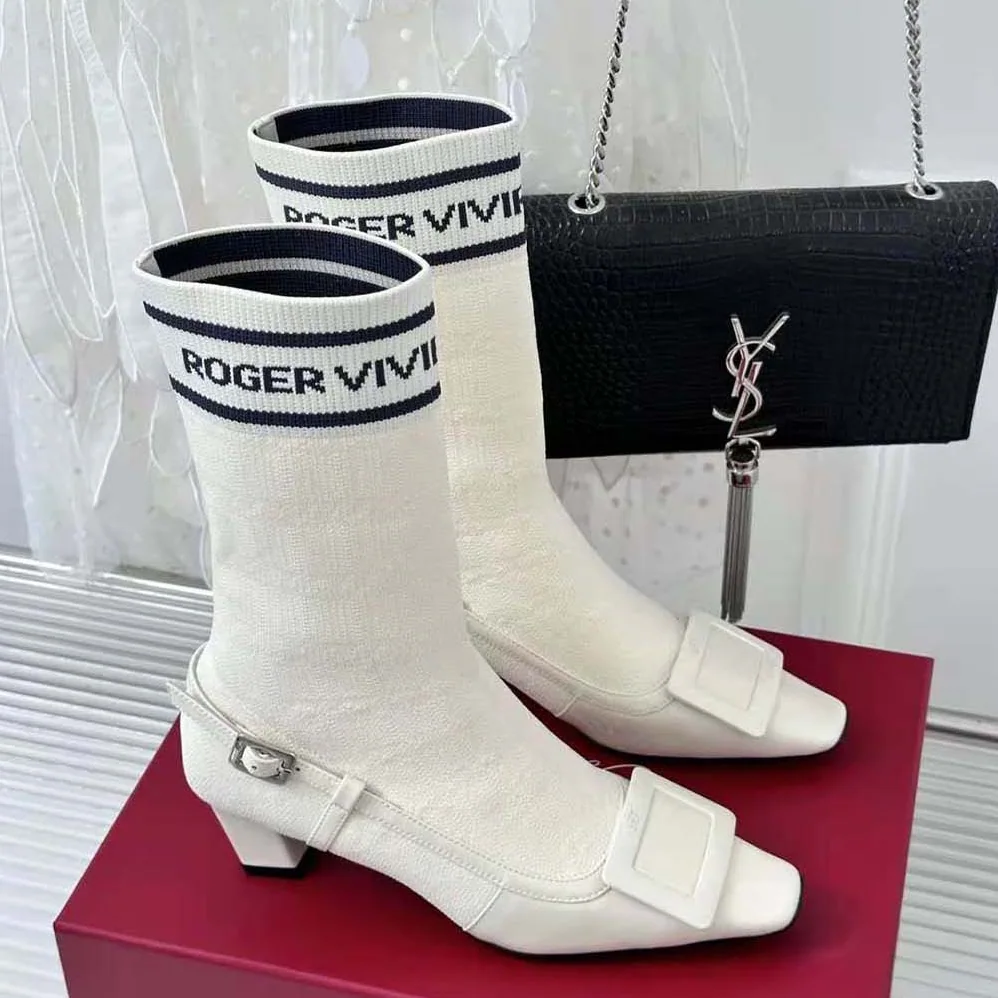 Roger Vivier Belle Vivier Sock Lacquered Buckle Ankle Boots in Patent Leather for Women in White Roger Vivier Belle Vivier Sock Lacquered Buckle Ankle Boots in Patent Leather for Women in White