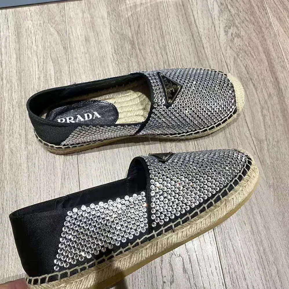 Prada Satin Espadrilles with Crystals for Women in Black