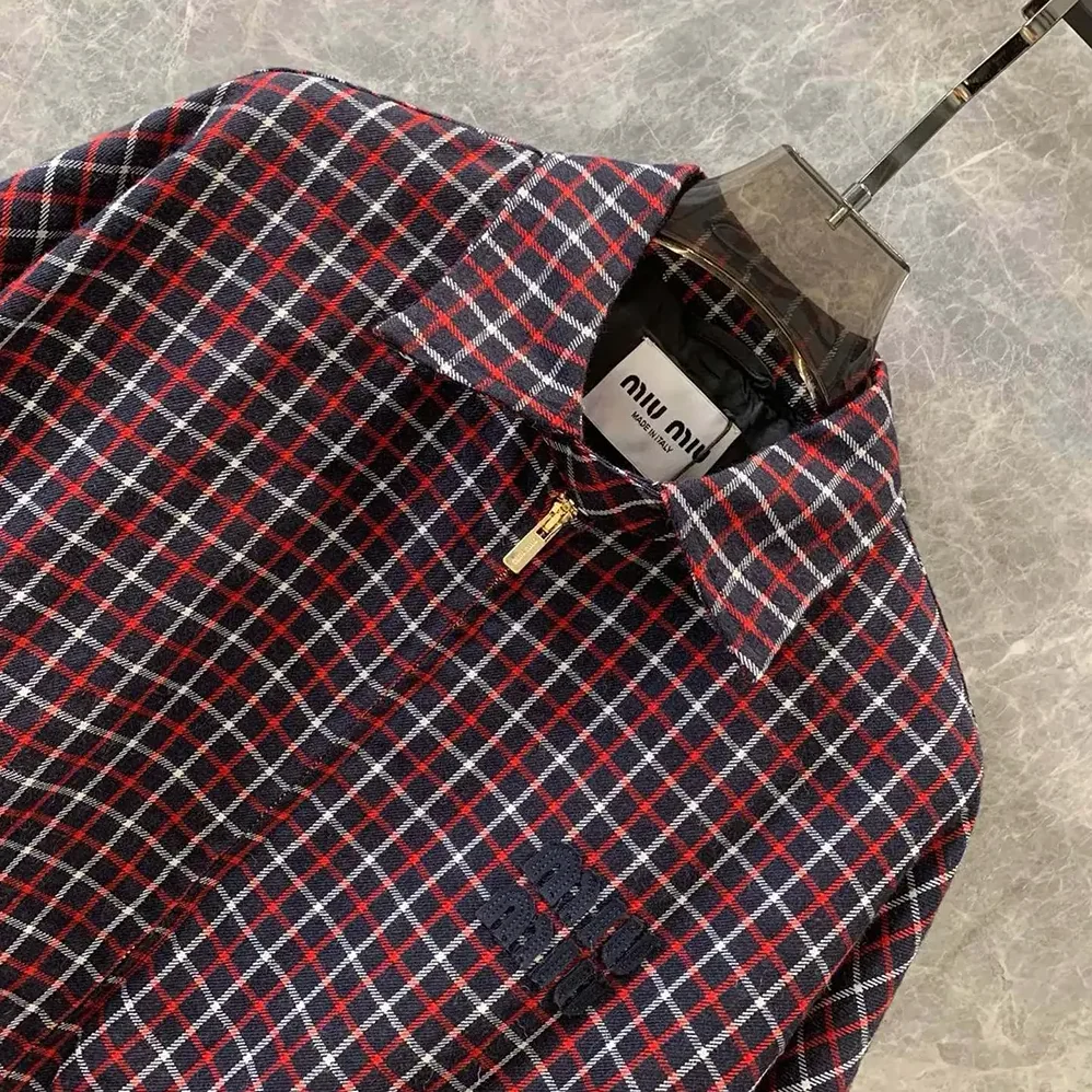 Miu Miu Checked Wool Blouson Jacket for Women Miu Miu Checked Wool Blouson Jacket for Women