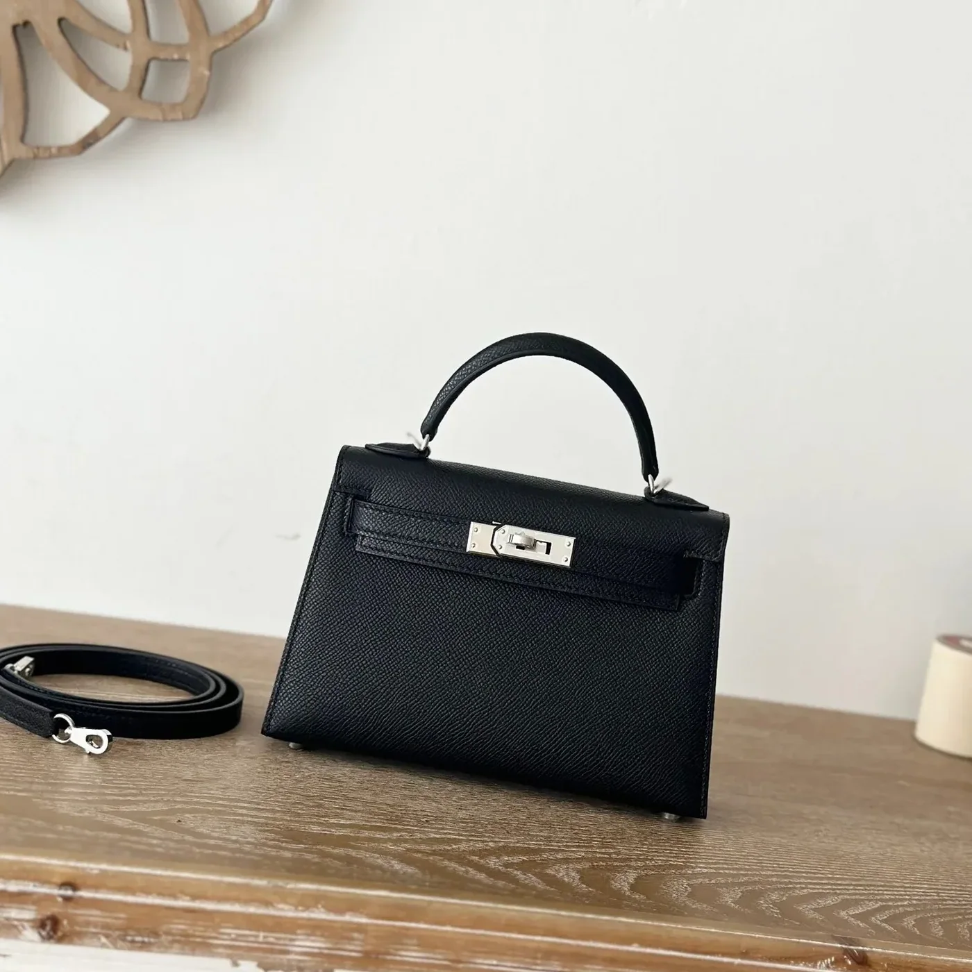 Hermes Kelly Mini Top Handle Bag in Noir Epsom Palladium Hardware